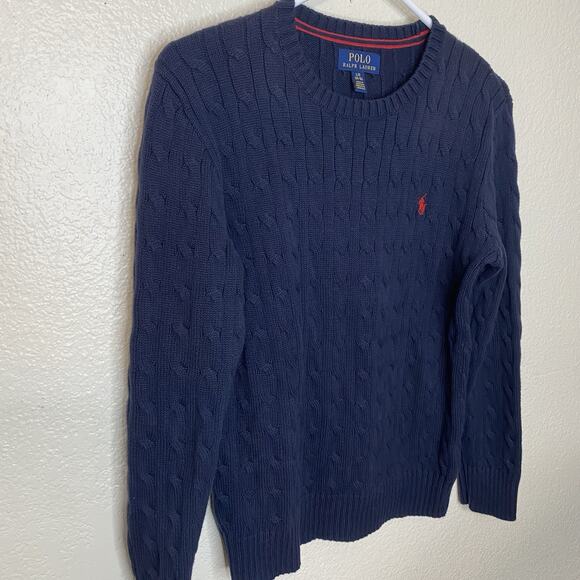 Polo Ralph Lauren Boys Large (14-16) Cable Knit Sweater Cotton Crewneck Blue - Picture 3 of 8